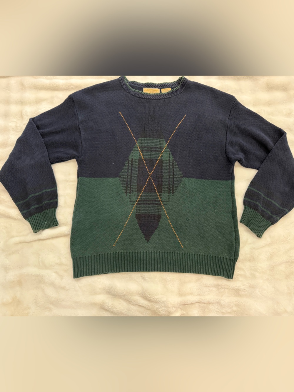 Vintage New River Co. 90s Navy Green Argyle Knit Sweater XL